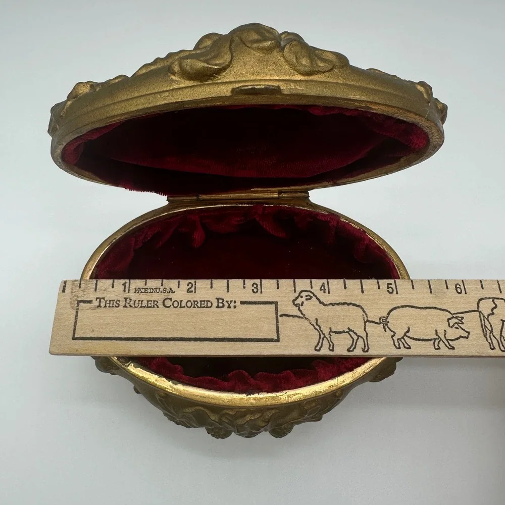 ANTQ Art Nouveau Jewelry Casket Footed Spelter Pot Metal Box Rose Relief Lined